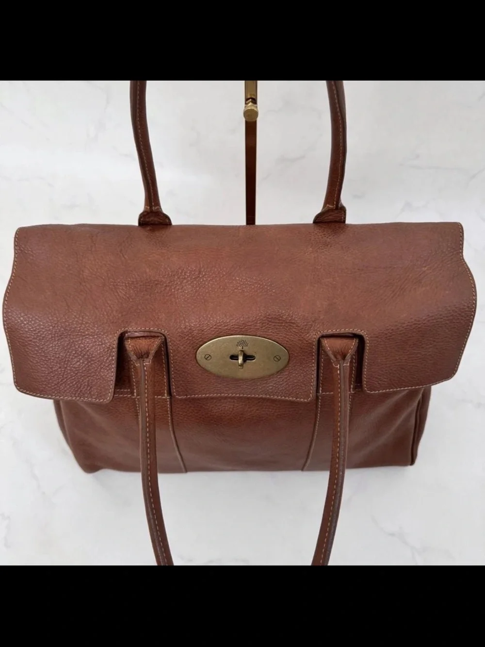 Mulberry Brown Leather Bayswater-Style Satchel with Gold Hardware